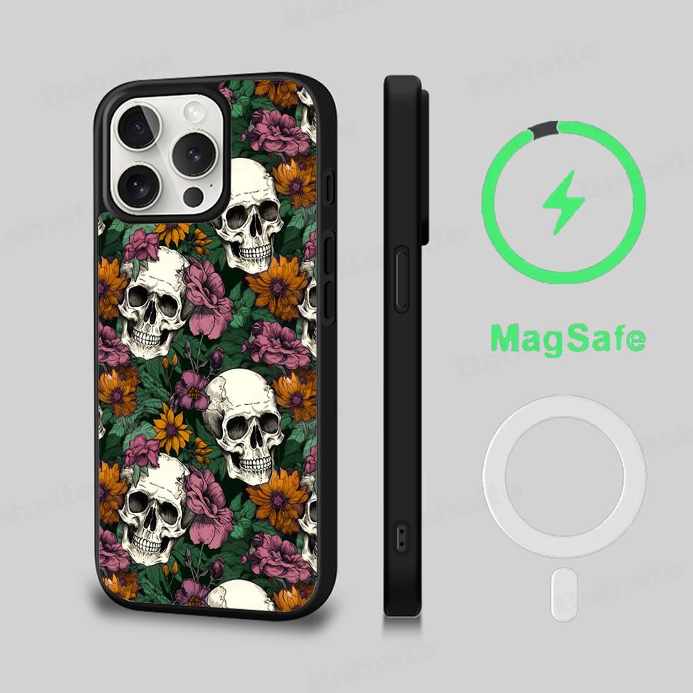 Spooky Skull Patterns Phone Case Magnetic Case For IPhone 16 14 13 12 11 15 Pro Max Plus For Magsafe Wireless Charge Cover