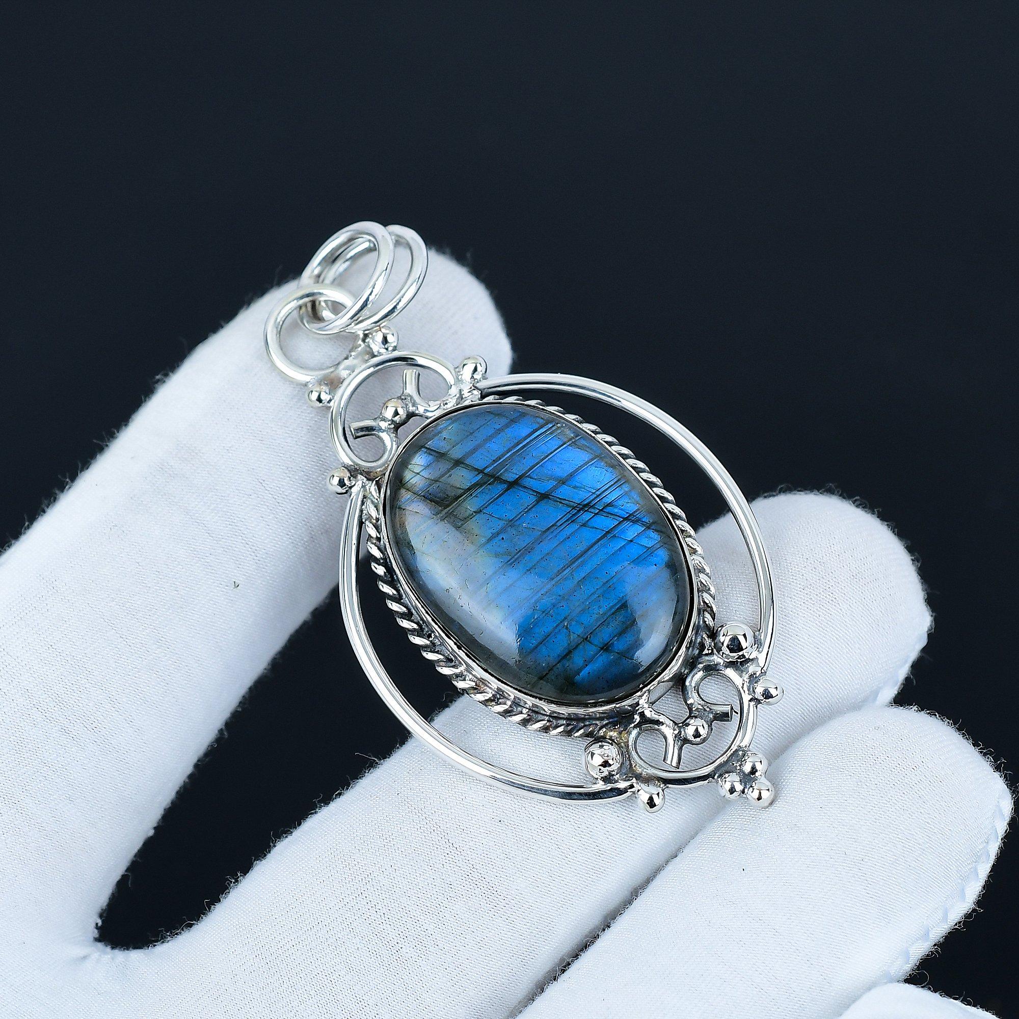 

Кулон с лабрадоритом, кулон из стерлингового серебра 925 пробы, достойный кулон, украшения с лабрадоритом, ручная работа, стильный дизайнерский кулон, свадебные подарки 6.5 Cm синий