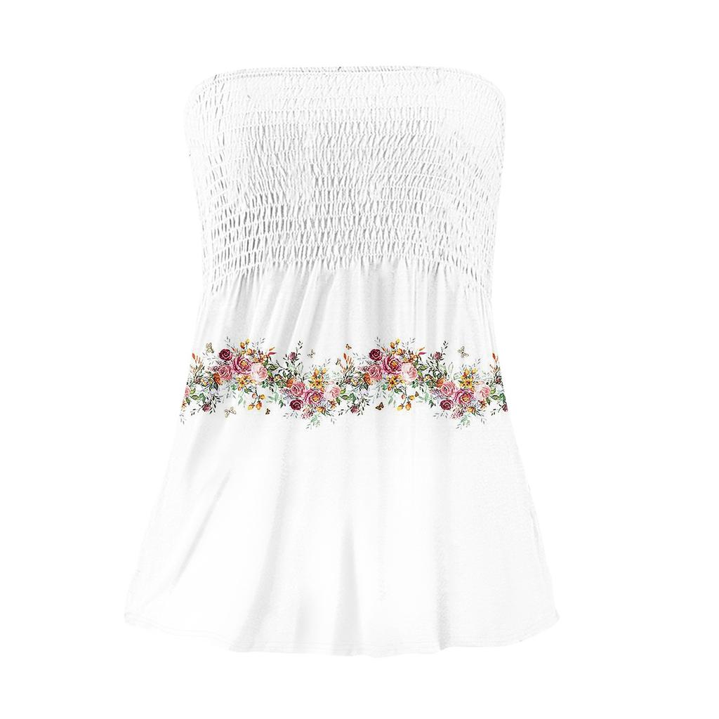 Tube Toppe Til Kvinder,Sød Sexet Off Shoulder Print Ærmeløs T-shirt