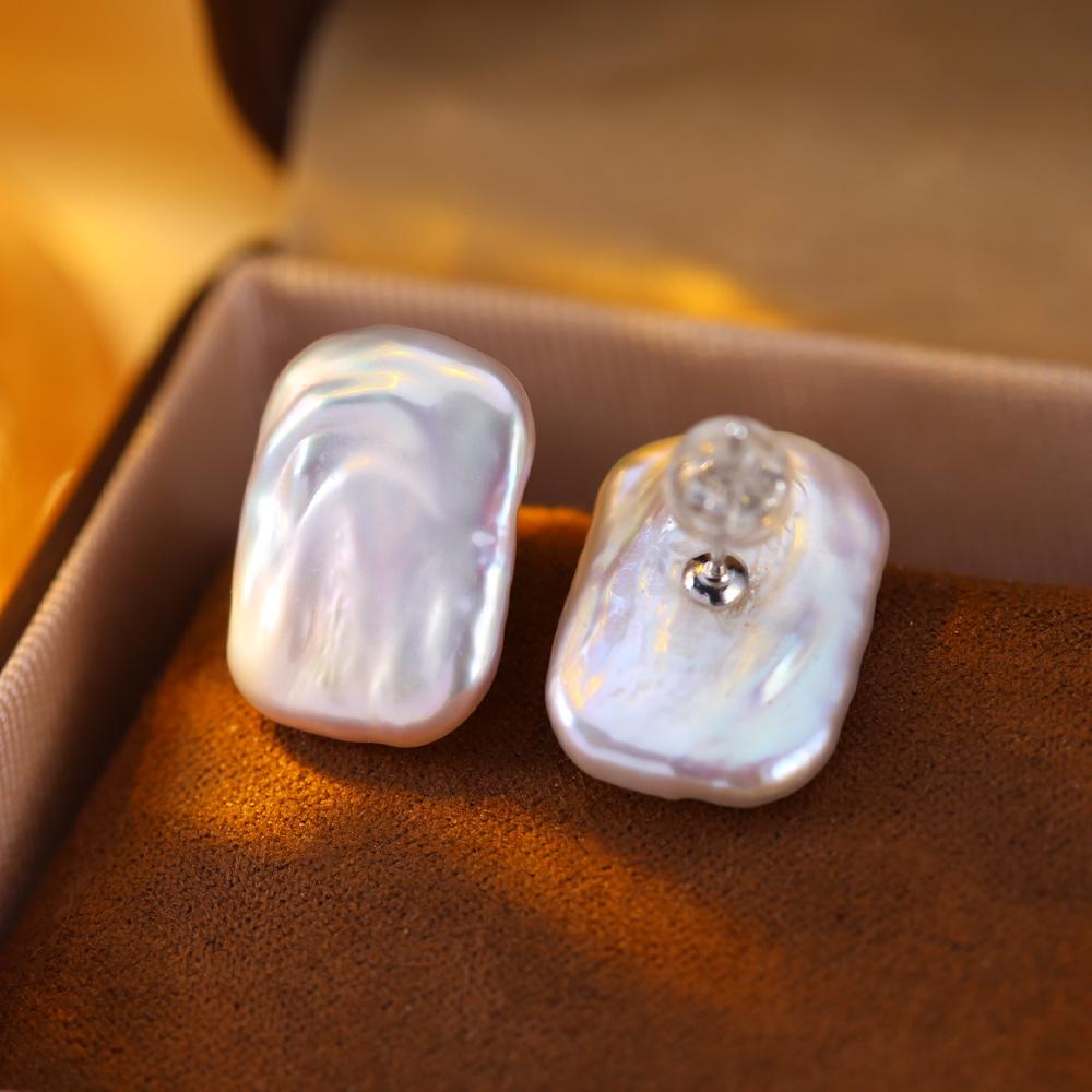 SENIKO Natural Freshwater Big Baroque Pearl Earrings Fashion Pearl Stud Earrings For Women Party Jewelry