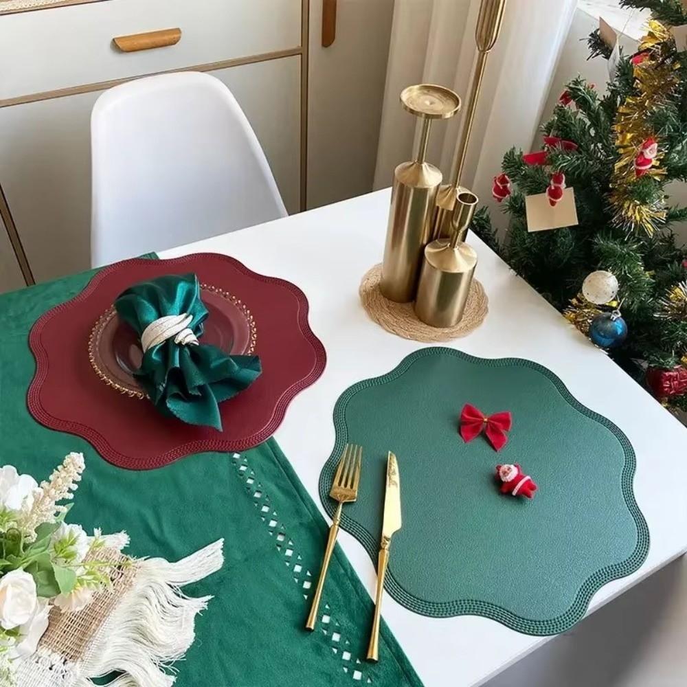 Artificial Leather Leather Placemats Flower Shaped Waterproof Tableware Mat Solid Color Heat-Resistant Placemats