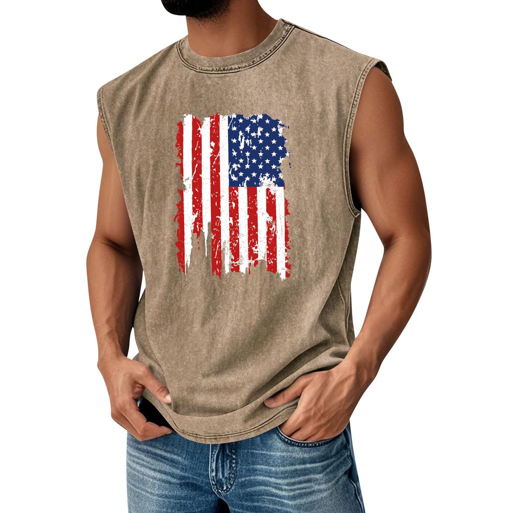 Men's Printed Round Neck Distressed Top Casual Comfort Vest