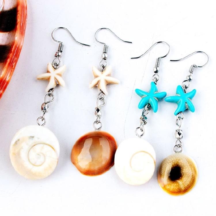Starfish Dangle Earrings with Conch for Sensitive Ears Handmade Sea Inspired Ear Accessories Earwear for Trendy Women