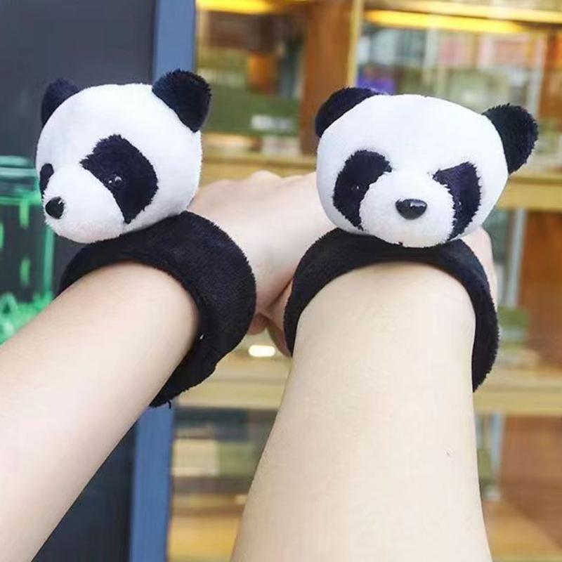 Cute Girls Panda Shape Slap Bracelet Headband Hair Rope Plush Hair Tie Elastic Hair Rope for Girls Cartoon Hair Styling