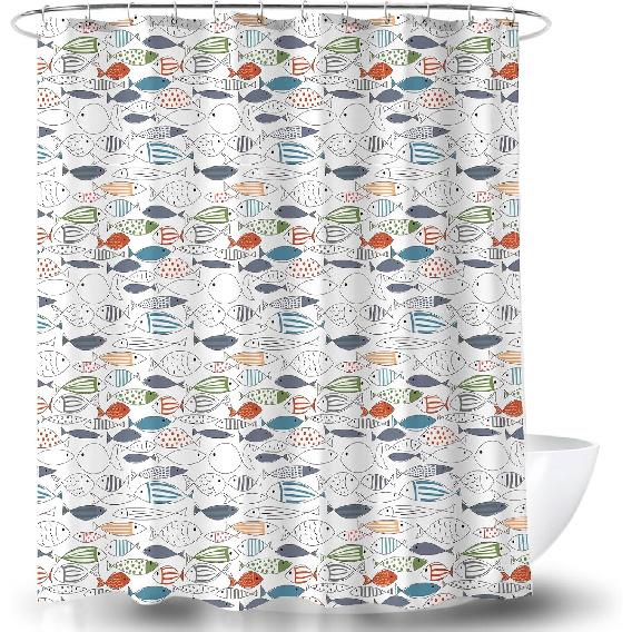 Fish Shower Curtain Ocean Animal Modern Multi-Color Fish Art Polyester Fabric Shower Curtain 72X72Inches