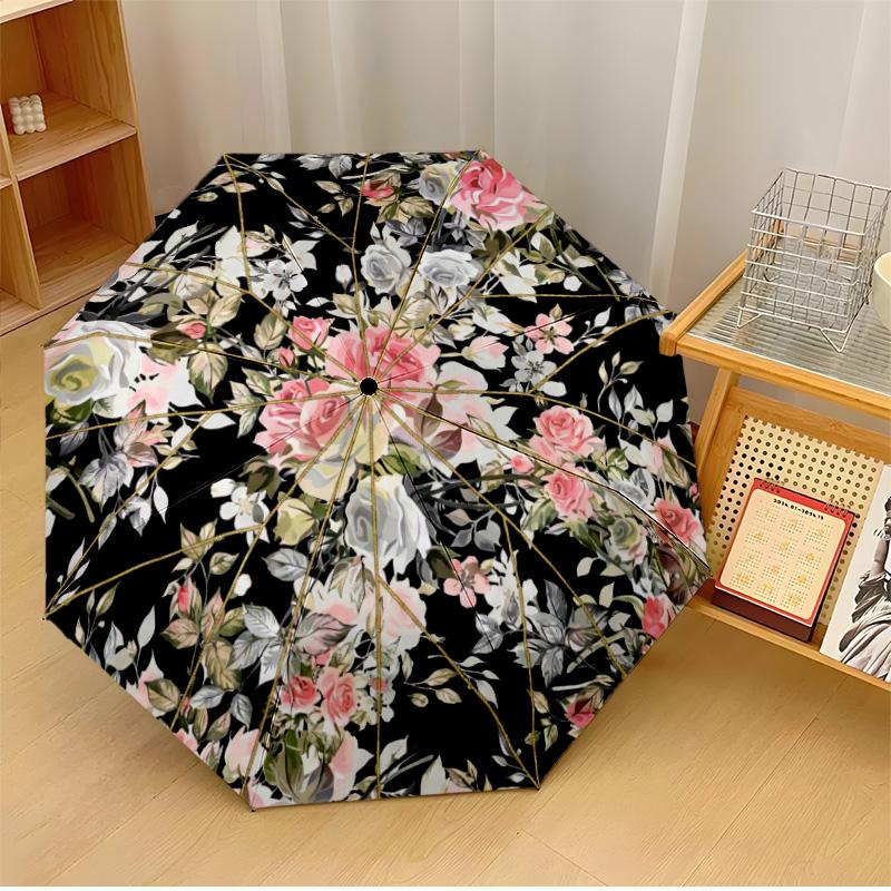 

Floral Arrangement with Butterflies Theme Automatic Umbrella Compact 8-Rib Design Sturdy Construction Durable Umbrella Stylish Accessory