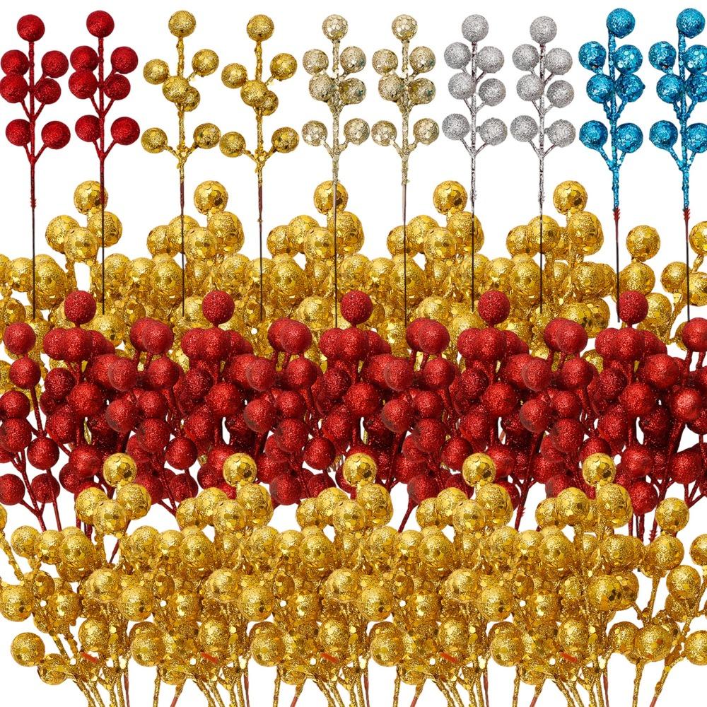 30/2PCS 17.5cm Christmas Tree Berry Decoration Simulation Glitter Gold Silver Red Blue Berry Bouquet DIY Wreath Home Decoration