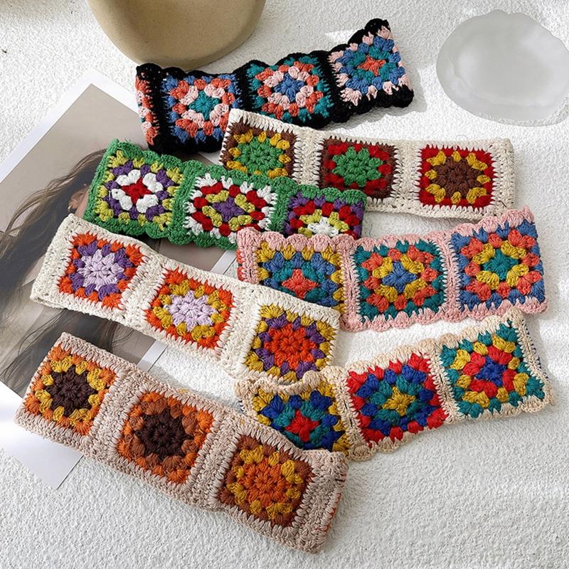 Pastoral Bandana Turban Crochet Hair Scarf Color Matching Hairband Knitted Headband for Women Trend Y2K Hair Accessory