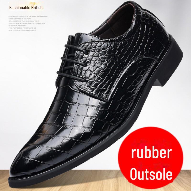 2024 Men's Crocodile Pattern Leather Shoes - Business Formal and Casual, British Korean Style, Pointed Toe, Large Sizes Available