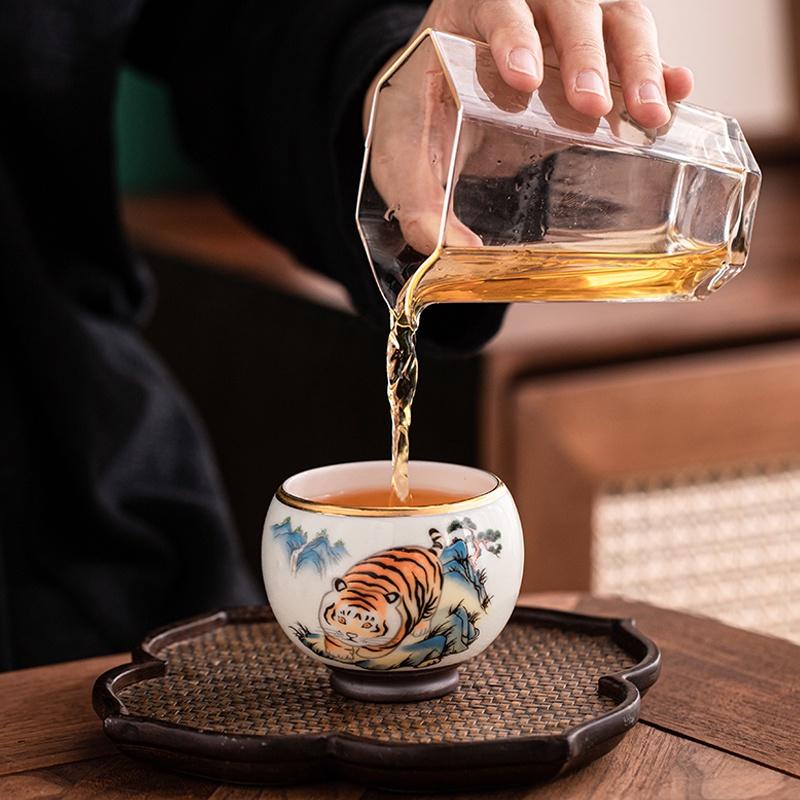 130ml Ceramic Tea Cup Tiger Pattern White Porcelain Kung Fu Tea Set