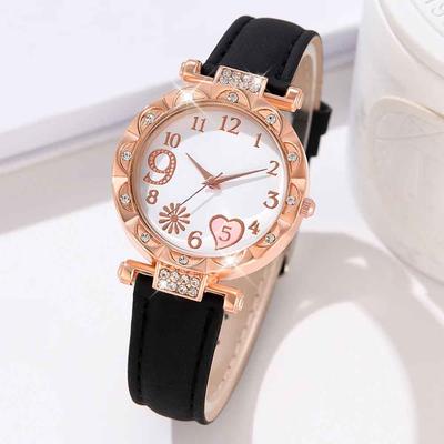 Damen-Armbanduhr mit PU-Lederarmband, Quarz, Herzmuster, Armbanduhr für Damen, Geschenk