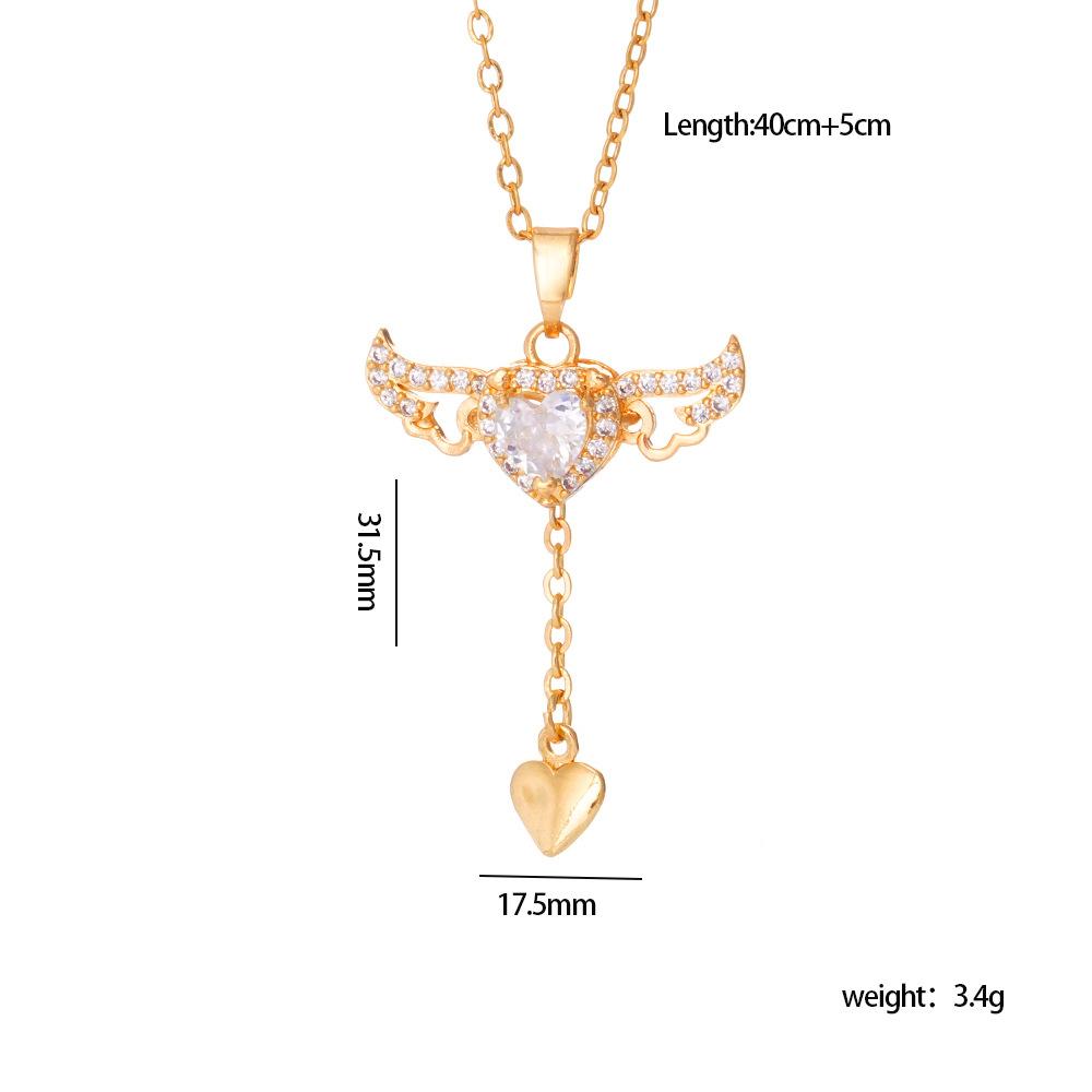 

Stainless Steel Chain Sweet Swappable Zircon Love Heart with Wings Tassel Pendant Necklaces for Women Girls Cute Choker Jewelry