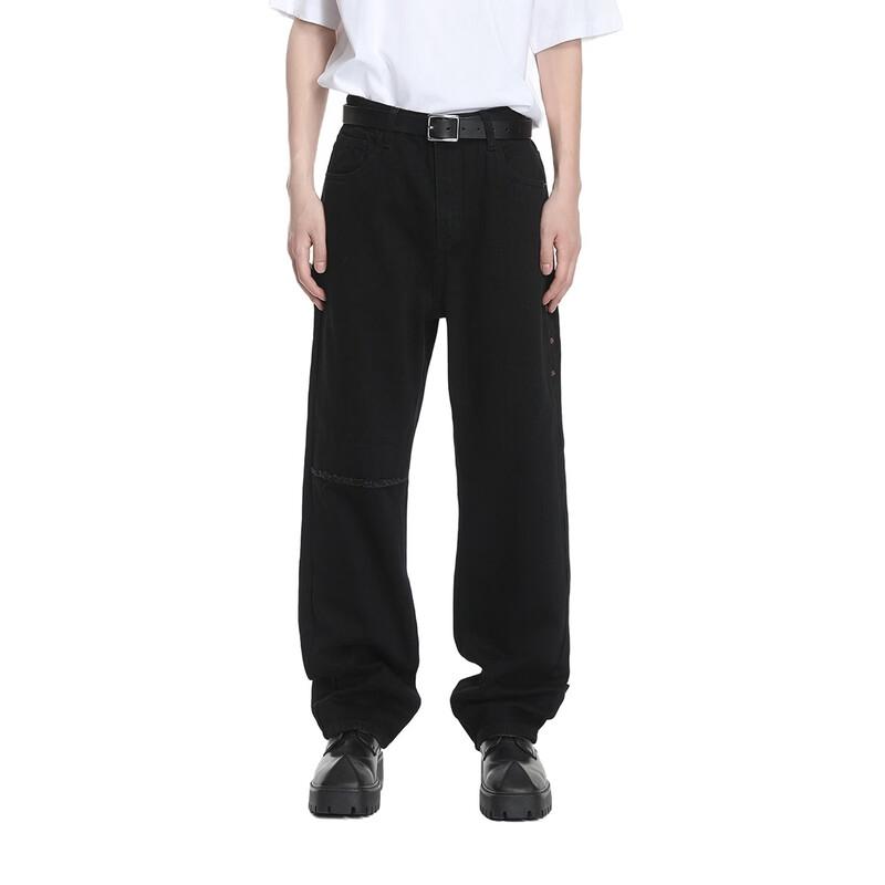 VOGUO RELAY Korean Retro Raw Edge Studded Straight Jeans XL