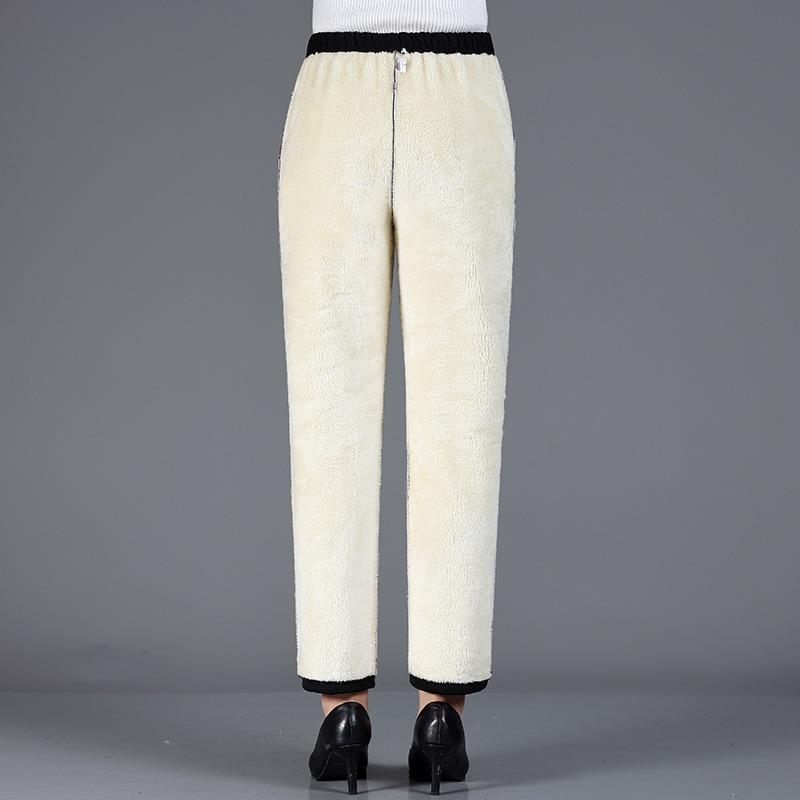 Middle-aged Women's Pants Fleece Thickened Elastic High Waist the Elderly Pants Female Grandma Pants Loose Mother Straight Pants