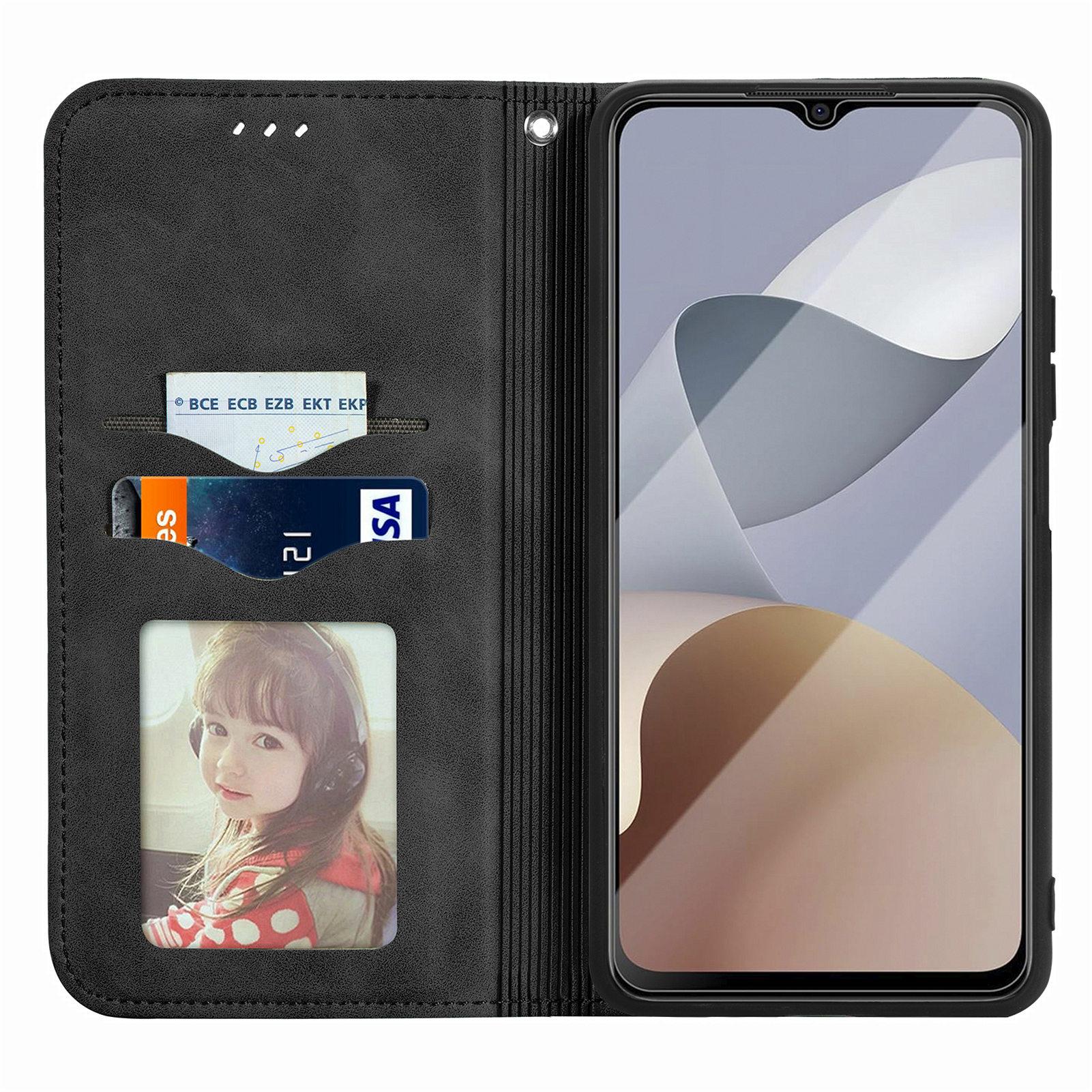 

For ZTE Blade A54 Case Skin-touch PU Leather Phone Cover with Card Slots Black