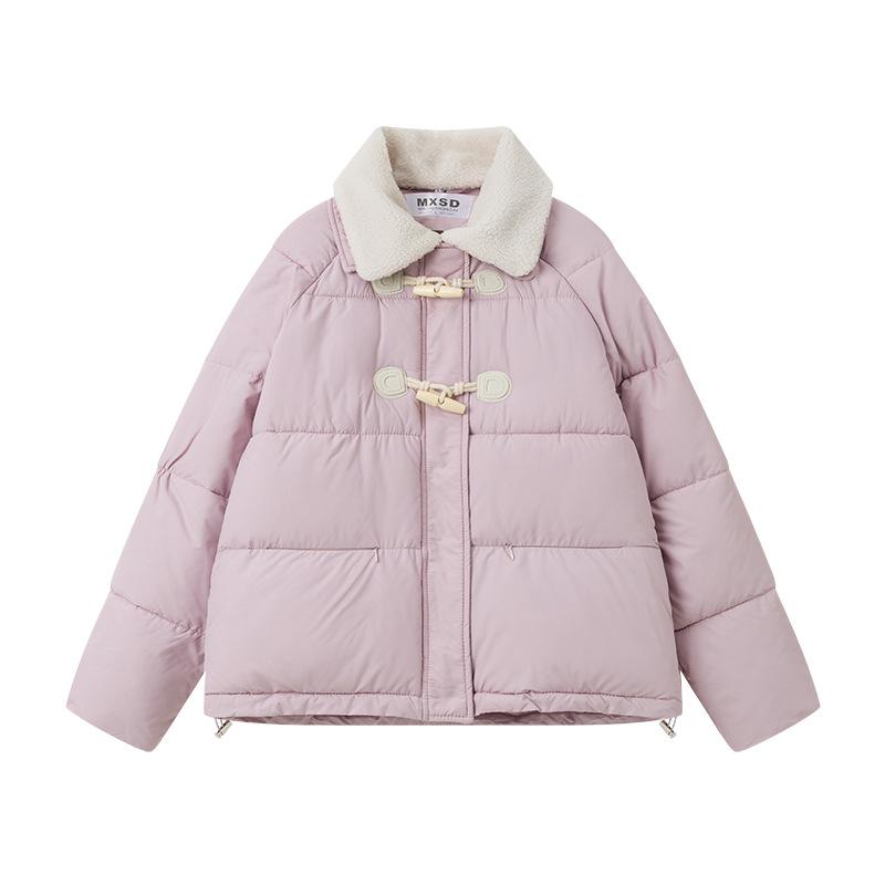 Lamb wool cotton jacket women's 2025 new winter cropped Korean jacket horn buckle down padded jacket thickened