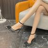 "Summer 2024 Women's Black Pointed Toe Stiletto Heels with Single Strap - Comfortable and Stylish"