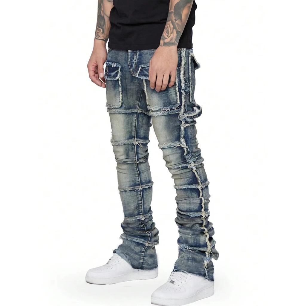 DRIPX Nuovi Jeans da Uomo Strappati Stacked Distressed Slim Fit Skinny Gamba Dritta Moda Hip Hop Pantaloni in Denim Streetwear Casuale