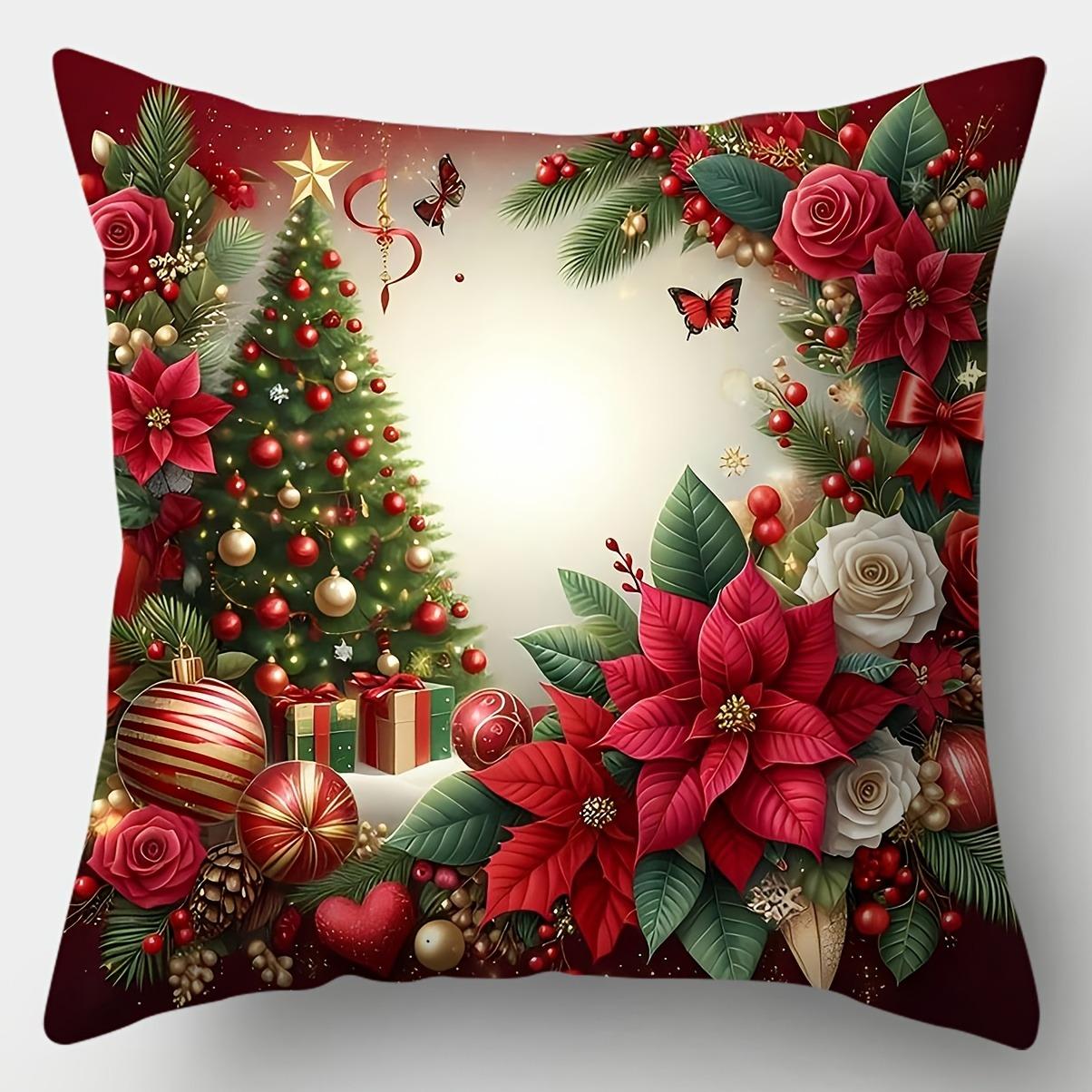 

1 шт./4 шт. Рождественское волшебство: Праздничные наволочки, украшенные деревьями, цветами и украшениями. Чехол на подушку для дивана, украшение для дома 16x16Inch