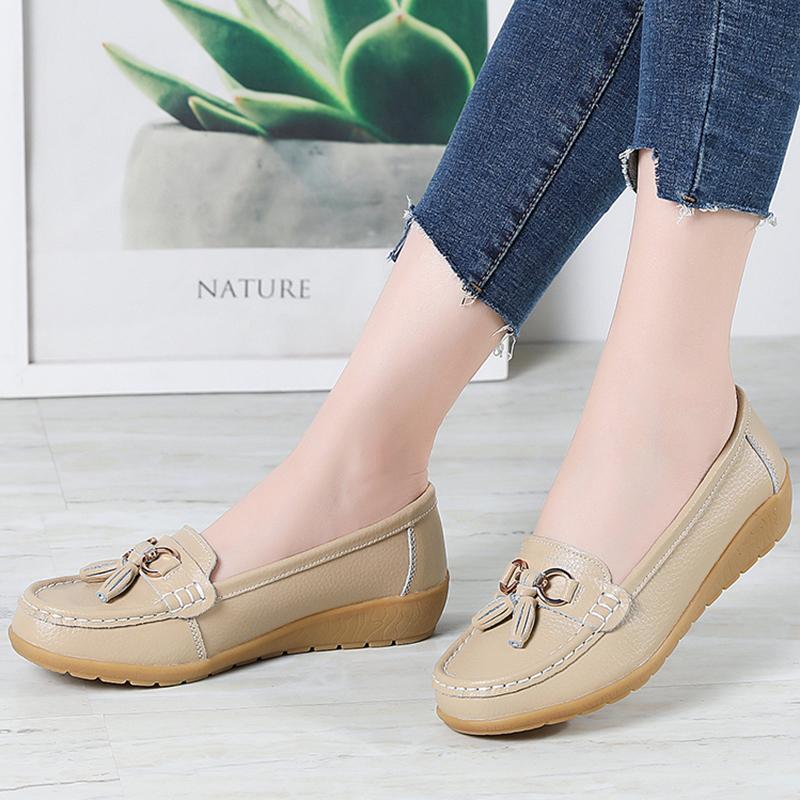 Fashion Women Flats Genuine Leather Casual Nurse Shoes Moccasins Ballet Flats Footwear Women Shoes Retro Plus Size Shoes Female