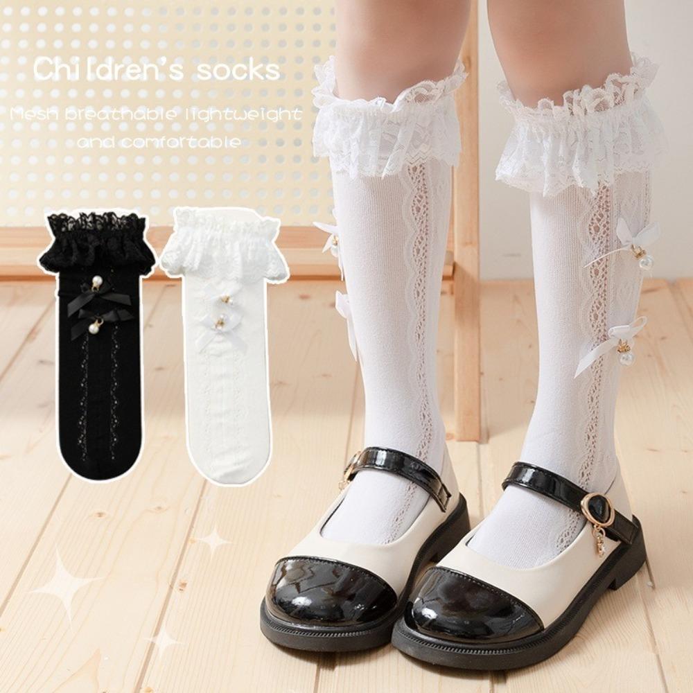 

Lace Mesh Hosiery Y2K Pile Socks New Bow Middle Tube Socks Summer чорний