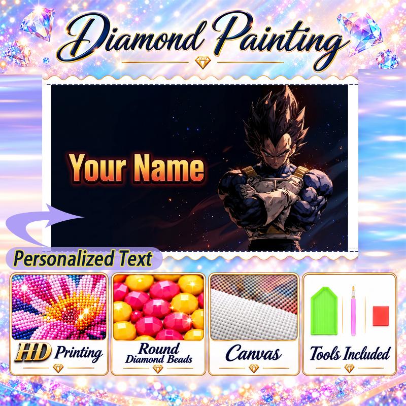 Personalized Dragon Ball Vegeta Diamond Art Custom Name 5D Diamond Painting Full Drill DIY Craft