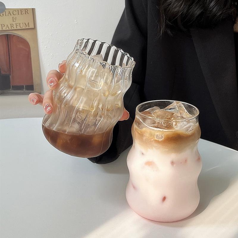 Glass Cups Cold Iced Coffee Mug Transparent Drinking Glasses Coffee Mug Cute Glass Cups Desk Accessorie Aesthetic Cocktail Cup