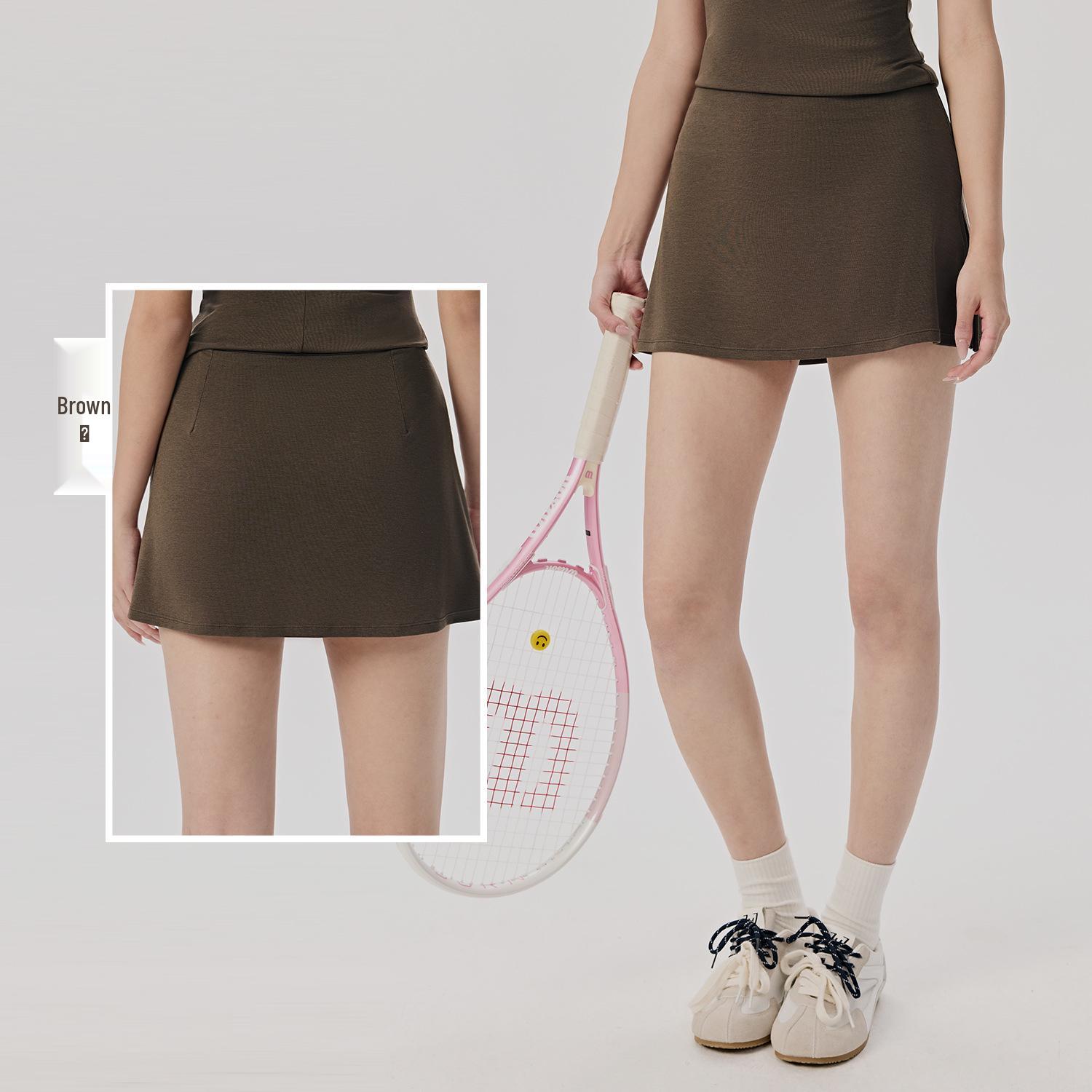 Women s Versatile Two-Piece Sports Skirt with Pockets: Slimming A-Line Slit Skirt & Yoga Shorts Combo XL коричневый