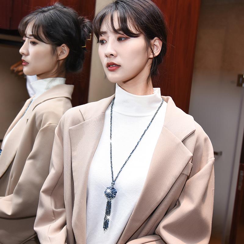 Halskette mit Kristallblume im koreanischen Stil - Damen Lange Kette, Allround-Accessoire