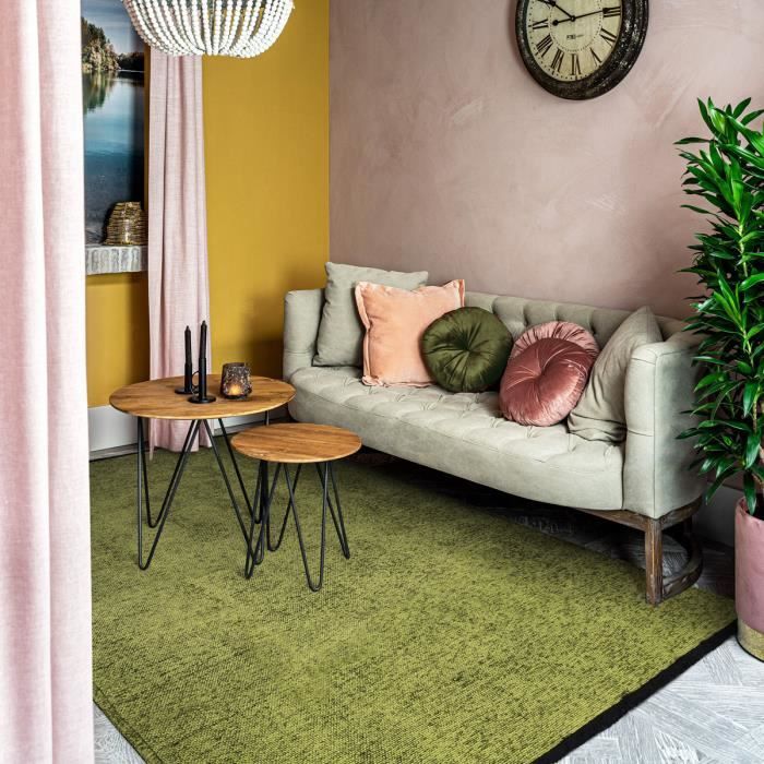Living Room Rug In Washable Cotton Polyester Flat Weave Green 120x170