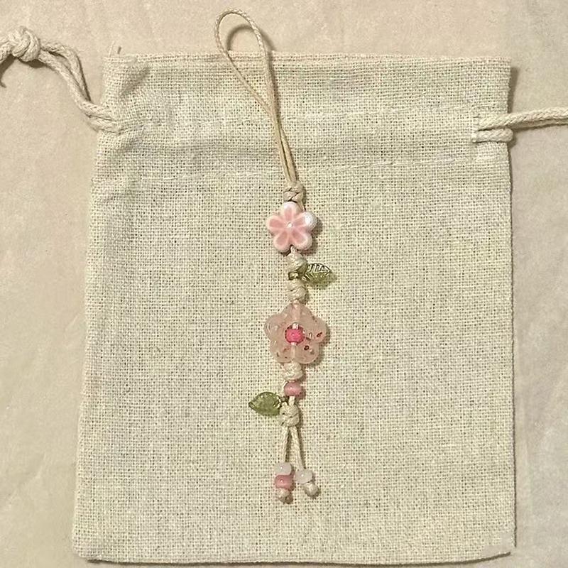 Cute Star Flower Mobile Phone Strap Kawaii Ceramic Beaded Mobile Phone Lanyard Bag Decoration Camera Pendant  Keychain