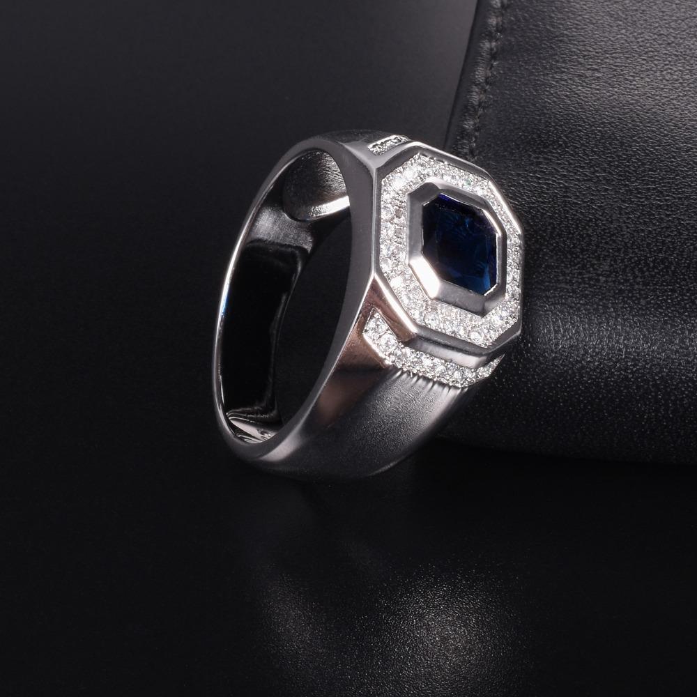 Luksus 925 Sterlingsølv Blå Safir Ring Forlovelse Vielsesringer for Menn Gutter Smykker gave Størrelse 8,9,10,11,12,13