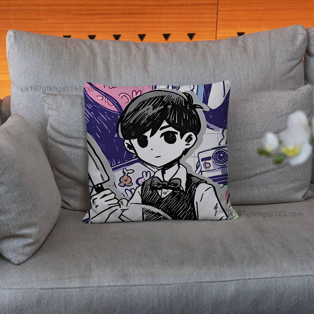 O-Omori Game Pillow Case Square Double-Sided Printing Short Plush Sofa Cushion Cover Bedroom Bedside Pillow