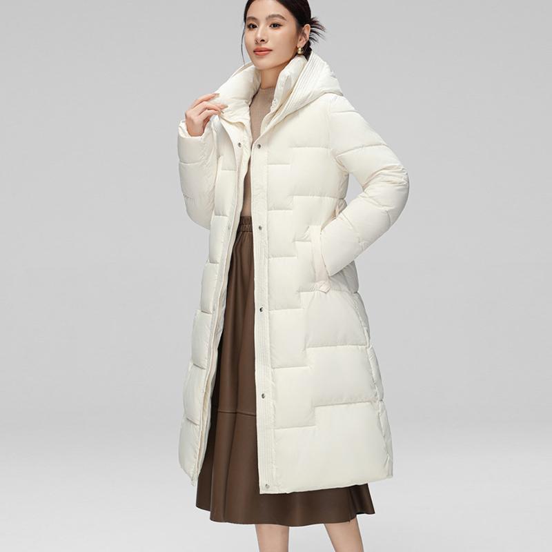Winter Damen Lange Entendaunen Baumwolljacke mit Gürtel Dicker warmer Luxus Schlanker Parkamantel mit Kapuze