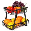 Cesto per frutta in metallo nero, a 2 livelli