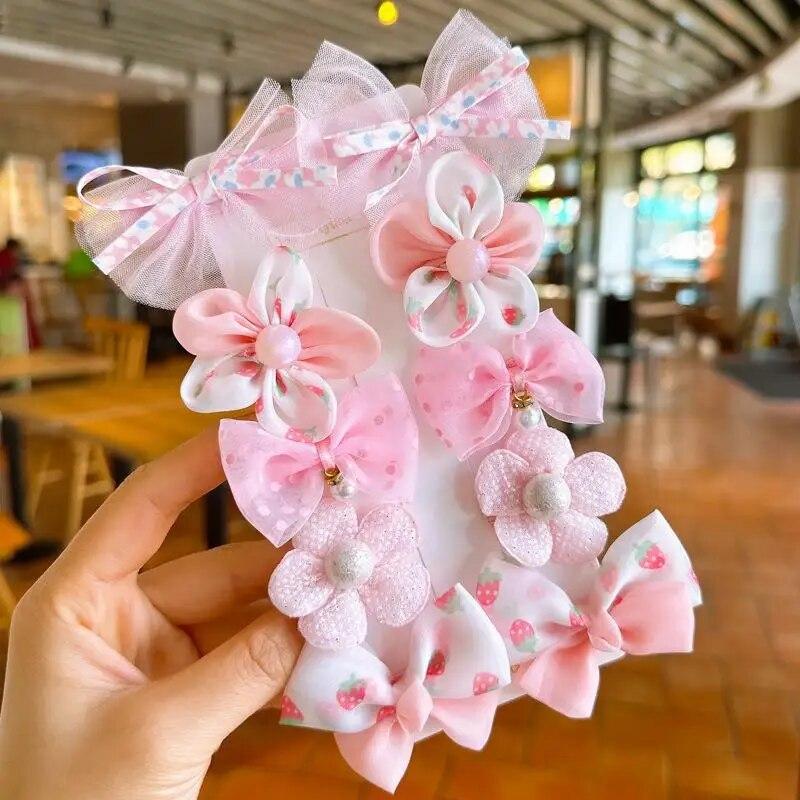 

10Pcs/Set Cute Bow Baby Hair Clips Lace Flower Hairpins for Girls Kids Toddler BB Hair Clips Gift Hair Accessories розовый