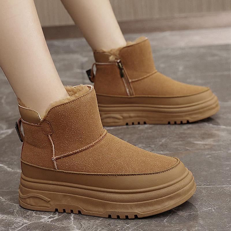 Autumn and Winter High Top Shoes for Women, Solid Color Snow Cotton Shoes, Sports and Leisure with Plush Cotton Thick Soled Shoes