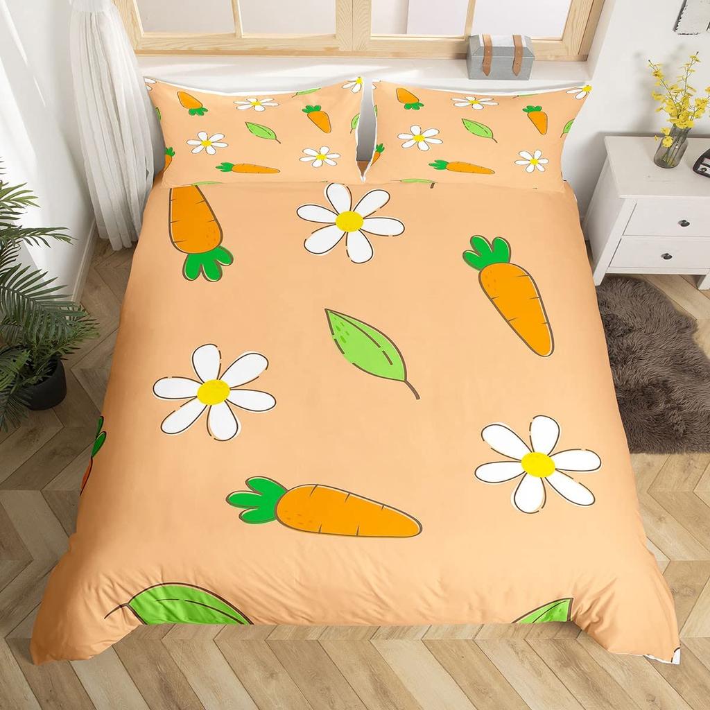Guinea Pig Comforter Cover Set Cute Guinea Pig and Carrot Decor Duvet Cover 3D Animal Print Bedding Set 3pcs with 2 Pillow Cases