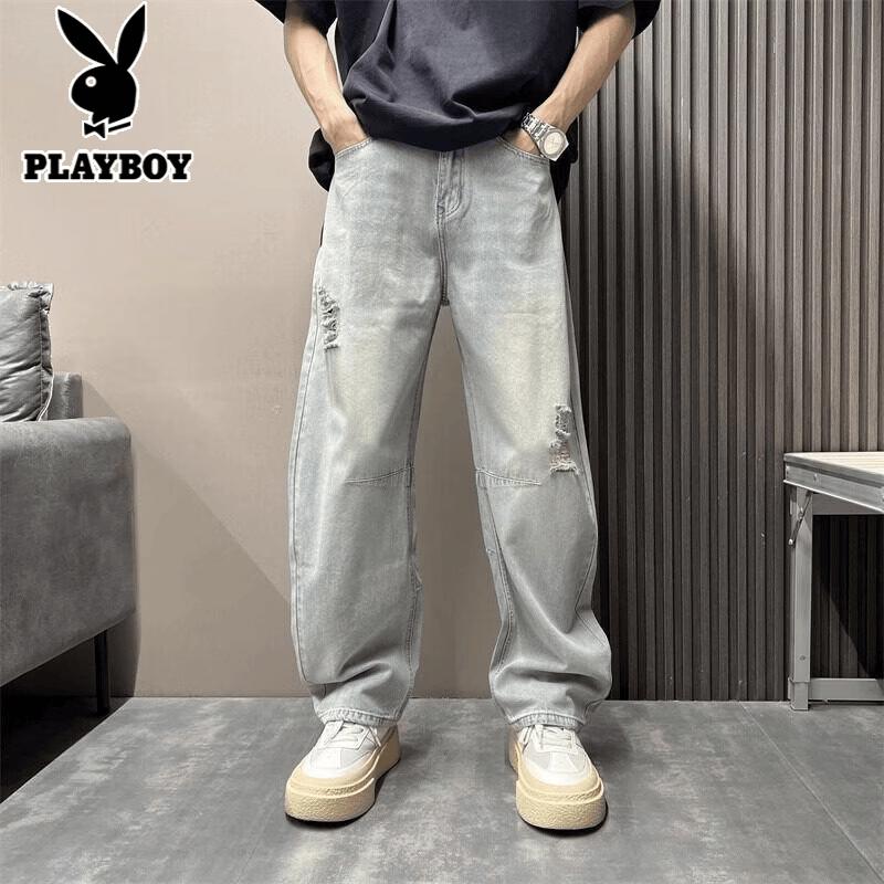 PLAYBOY Men s Ripped Wide-Leg Straight Jeans XL