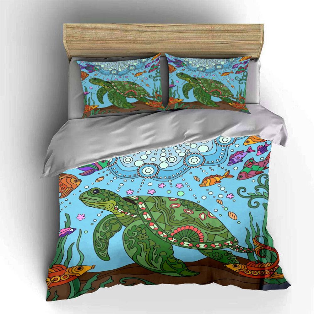 Sea Turtle Art Decor Set Soft Comfortable Duvet Cover Bedding Set Included 1*Duvet Cover & 2*Pillowcases, Gift