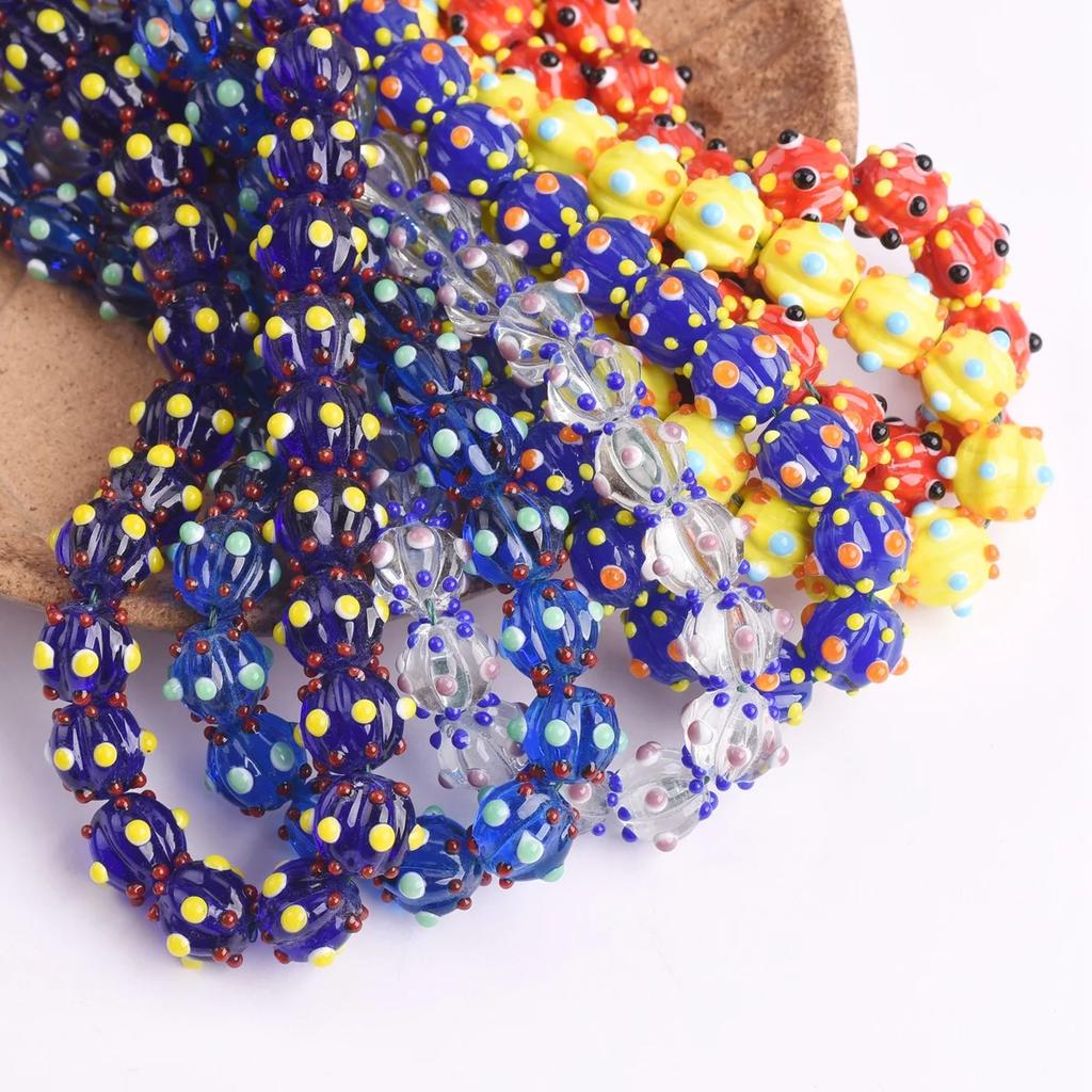 10pcs 12mm Round Pumpkin Shape Spots Handmade Lampwork Glass Charm Loose Beads for Jewelry Making Accessories DIY Crafts Findings