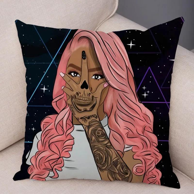 Bedroom Living Room Pillowcase Dark Gothic Tattoo Sexy Beautiful Girl Decorative Cushion Cover Sofa Car
