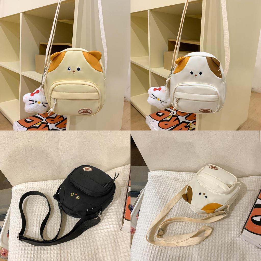 Cute Cat Mini Shoulder Bag With Nylon Material And Zipper Closure For Daily Casual Use