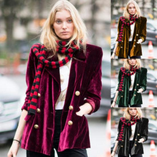 2024 Autumn Women's Gold Velvet Slim Fit Blazer - European & American Style Long Sleeve Casual Outerwear