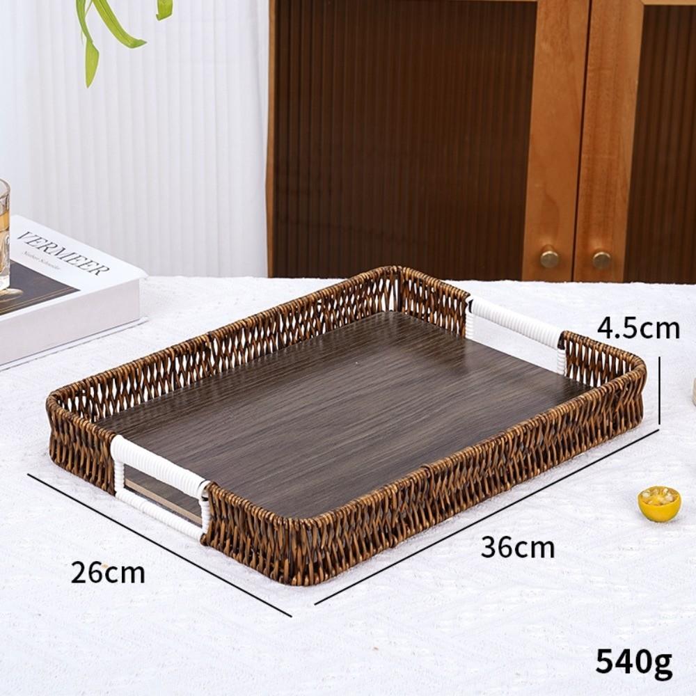 Handwoven Wicker Serving Tray Woven Handheld Plastic Rattan Storage Tray  Kitchen Storage