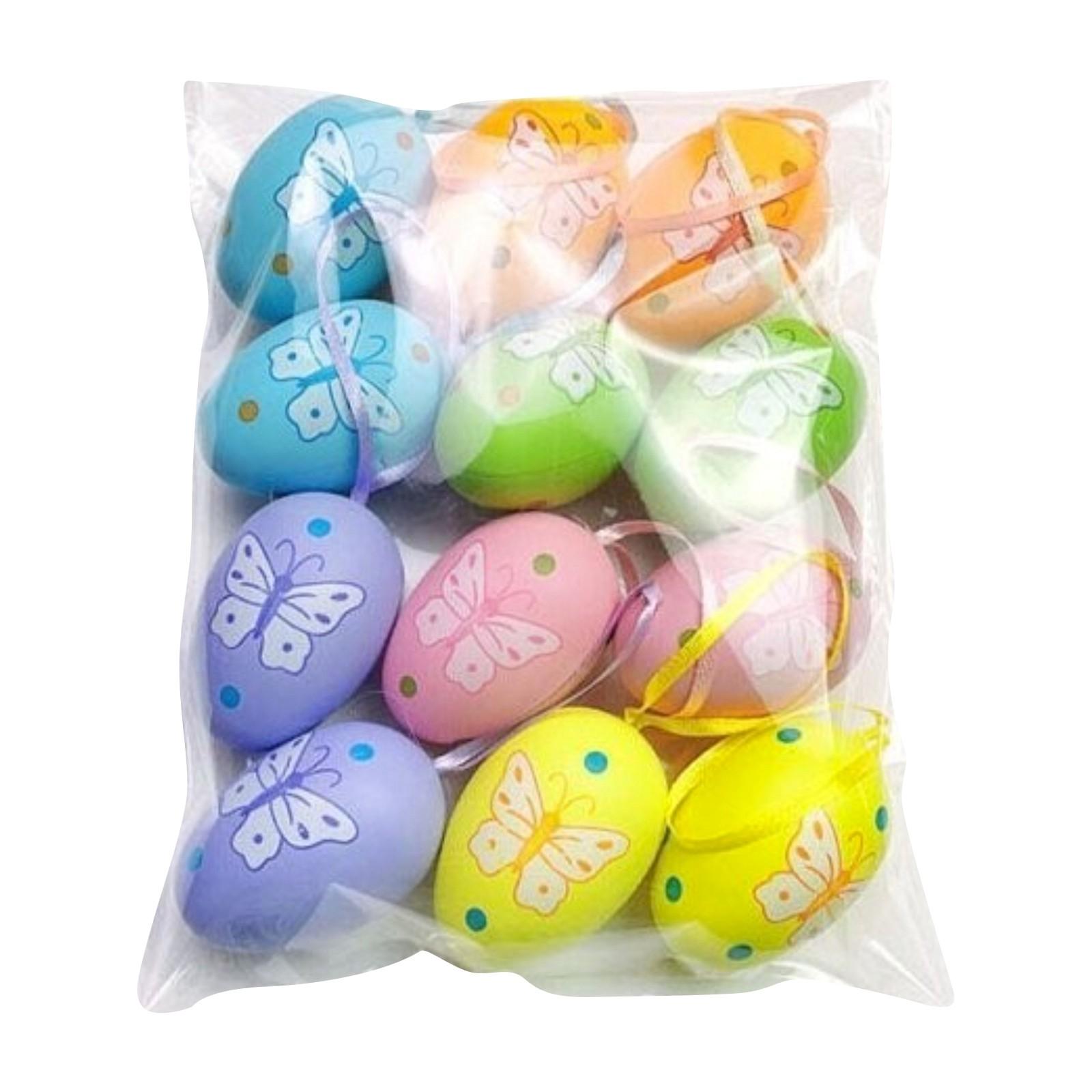 

12 шт. Яйца с пасхальным узором, подвесные, раскрашенные, имитация, пластиковые яйца для вечеринки One Size