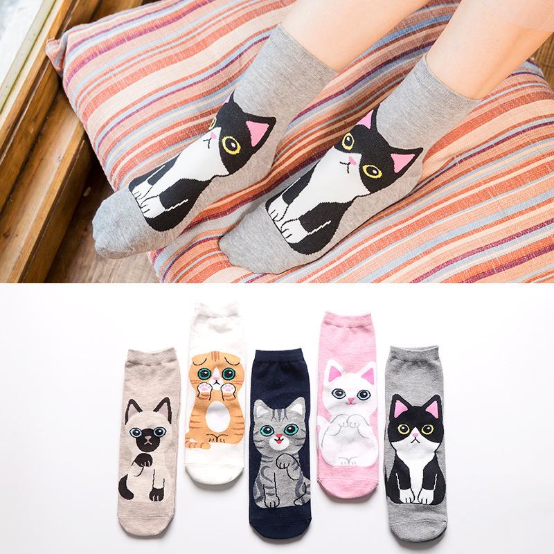 Korea Cartoon Cute Cat Socks Women Cotton Casual Skateboard Style Socks Spring Summer Gift