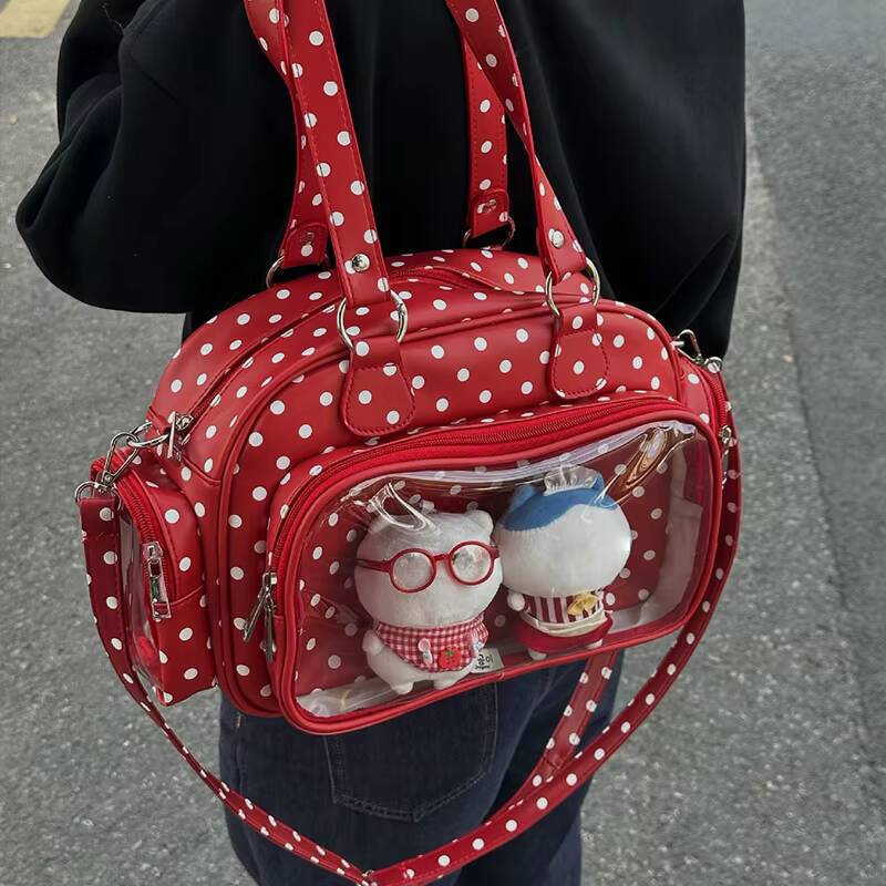 New Y2K Polka Dot Anime Ita Bag Two-dimensional Crossbody Bag Cute Girl Transparent Shoulder Bag Otaku DIY Comic Display Handbag