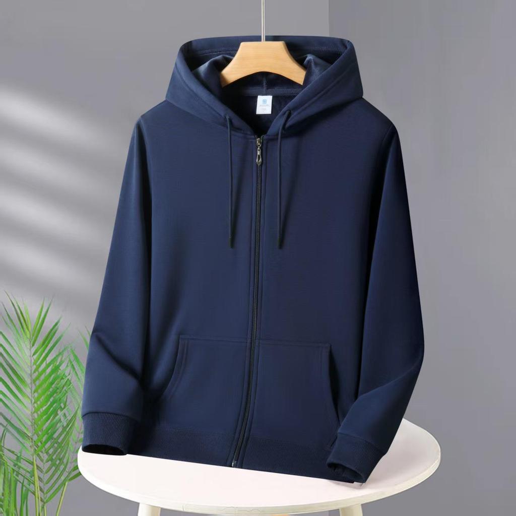 Unisex Heavyweight Cotton Zip-Up Hoodie Cardigan - Solid Color, Autumn/Winter Style.