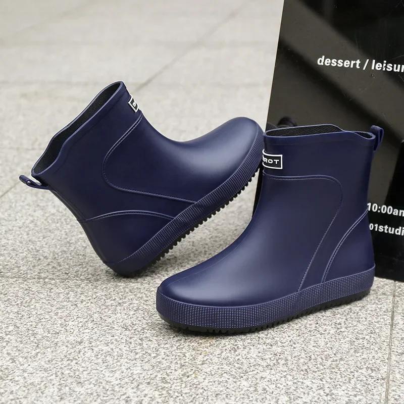 

2024 Чоловічі короткі черевики труби Однотонні дощові черевики Чоловіче водонепроникне рибальське взуття Чоловіче нековзке робоче взуття Дощові чоботи на відкритому повітрі Новинка 44 синій